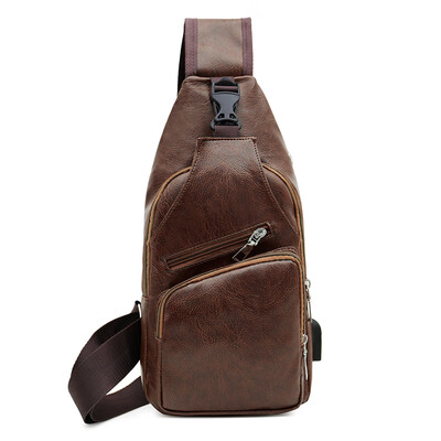 

2019 New Style Zipper Mens Leather USB Port Travel Organiser Utility Man Bag Shoulder Bag Messenger Chest Bags