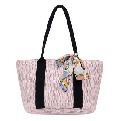 

Straw Shoulder Handbags Women Big Top-handle Bags Silk Decor Shopping Totes