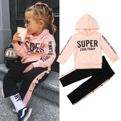 

Fashion Kids Baby Girls Hooded Tops Pants Tracksuit Sportswear Outfits Clothes