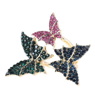 

Korean version of the European&American butterfly colorful crystal ring of roses ring opening tune Freeshipping