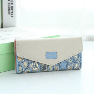 

Envelope Shape Leather Women Wallet 3 Folding Flower Printing Wallet Long Coin Purse Wallet For Lady