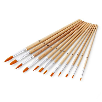 

12pcs Paint Brushes Set with Flat&Round Pointed Tips Nylon Hair Wooden Handle Professional Drawing Paintbrush for Artists Chil