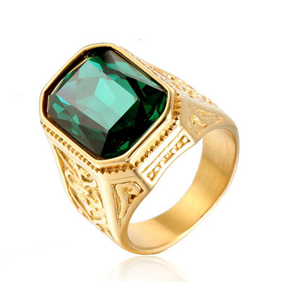 

Personalized gold super multi-color gemstone titanium steel ring Exaggerated mens ring Carved vintage ring