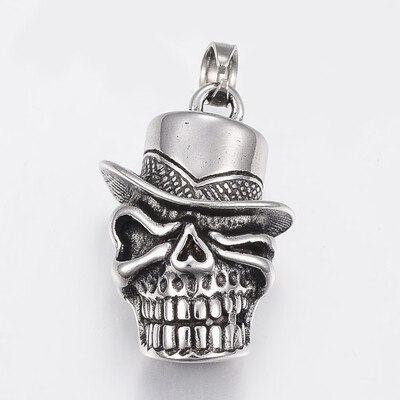 

304 Stainless Steel Pendants Skull Head Antique Silver 355x24x15mm Hole 6mm