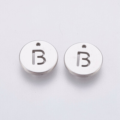 

304 Stainless Steel Charms Flat Round with Letter Stainless Steel Color LetterB 10x1mm Hole 1mm