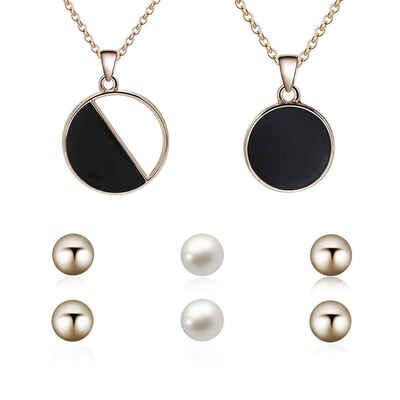 

Trendy Geometric Adjustable Women Necklace Girl Round Shape Pendant Chain with Pearl Earrings Gift Jewelry