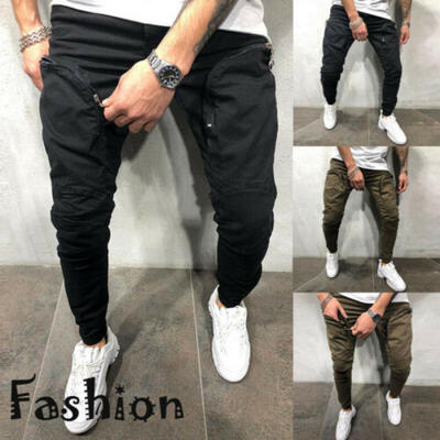 

UK Men Casual Pants Twill Jogger Hip Hop Elastic Sports Slim Fit Stretch Trouser