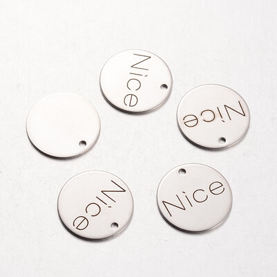 

Spray Painted Stainless Steel Pendants Flat Round with Word Nice Stainless Steel Color 20x1mm Hole 2mm