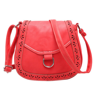 

Vintage Women Hollow Design Solid Color Faux Leather Flap Crossbody Shoulder Bag
