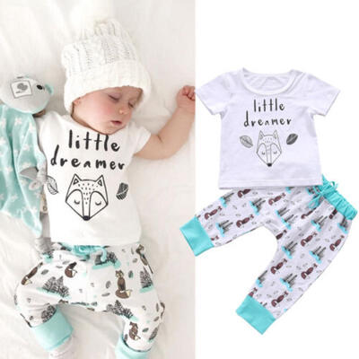 

US Stock Newborn Baby Girl Boy Cotton Clothes Fox T-shirt TopsPants Outfits Set