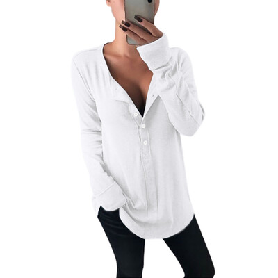 

Tailored Womens Fashion Long Sleeve V-collar Button Blouse in Pure Color Blouses