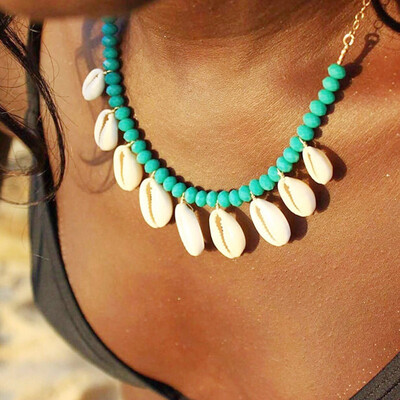 

Europe&the United States new bohemian shell necklace necklace turquoise stone shell pendant statement necklace