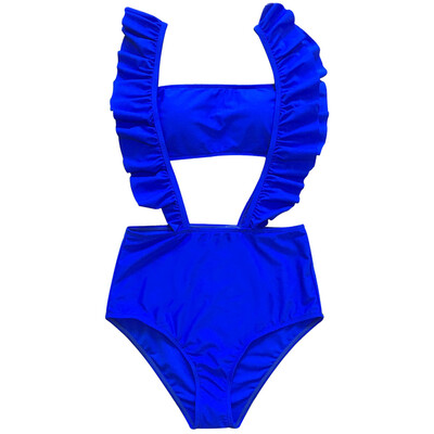 

Sexy Shoulder Strap Padded Ruffle High Waist Solid Color Bikini Set
