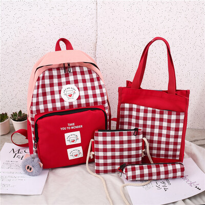 

Schoolbag female ins Korean version of high school students double shoulder bag ancient feeling girl hundred plaid campus backpack