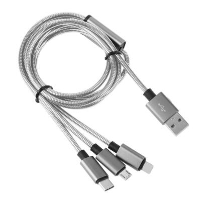 

3 in 1 Metal Spring Micro USB 8Pin Type-C 125m 24A Charging Data Cable