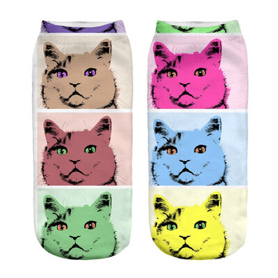 

1Pair Women Low Cut Ankle Socks Funny Socks Cat Cartoon 3D Printing Socks Cotton Hosiery Printed Socks