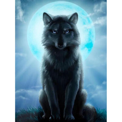 

5D DIY Full Drill Diamond Painting Night Black Wolf Cross Stitch Embroidery