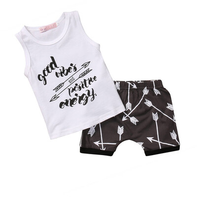 

Summer Casual Fashion Baby Boy Letter Printing Sleeveless Top And Short Pants Kid Two-piece Outfit Set