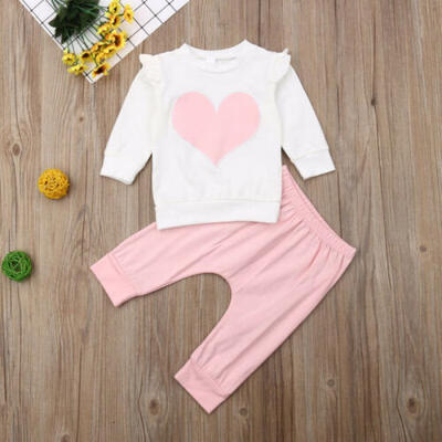 

US New Long Sleeve Newborn Baby Girl Kid Tops Pants Love Autumn Clothes 2PCS Set