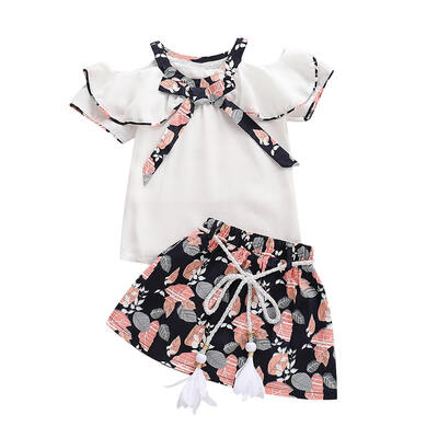 

2pcs Kids Girls Chiffon Ruffle Tops Print Dress Summer Casual Daily Wear Se