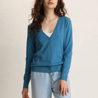 

Ladies Button V Neck Long Sleeve Cardigan Jacket Women Soft Knit Work Blouse Top
