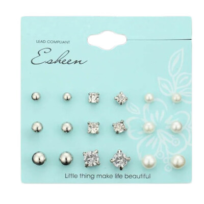 

Set Three Sizes Style Fashion Ball Imitation Pearl Rhinestone Stud Earrings