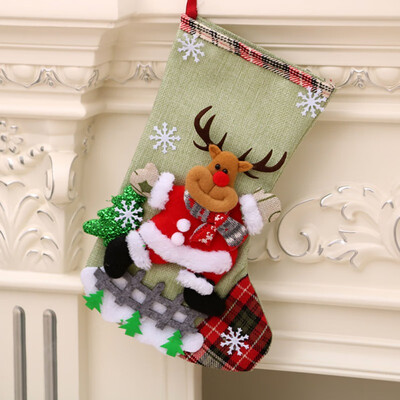 

Linen Large Size Christmas Stocking Gift Holders Holiday Party Christmas Fireplace Decorations