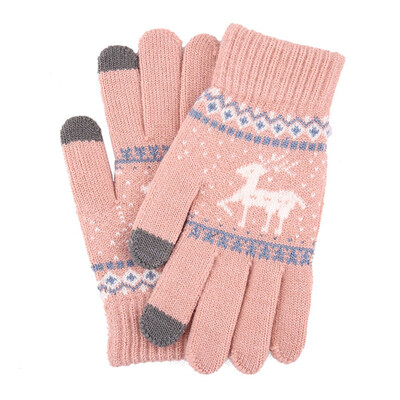 

Christmas Deer Knitted Gloves Women Thicken Touch Screen Gloves Winter Warm Snow Elk Full Finger Mittens Xmas Gift