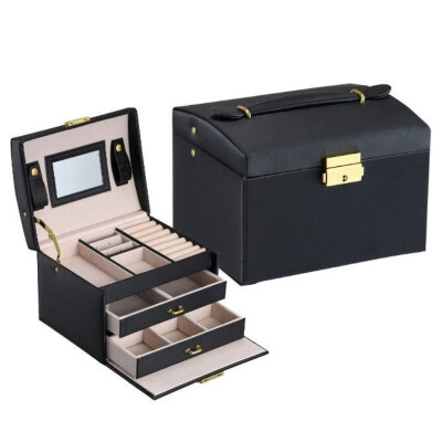 

Three Layers Jewelry Organizer Case Double Drawer Large Capacity Jewelry Storage Box