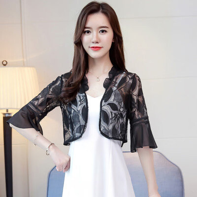 

Women Summer Kimono Cardigan Sun Blouse Shirt 2019 Fashion Lace Patchwork Chiffon Blouse Tops Sunscreen Sunproof Outwear