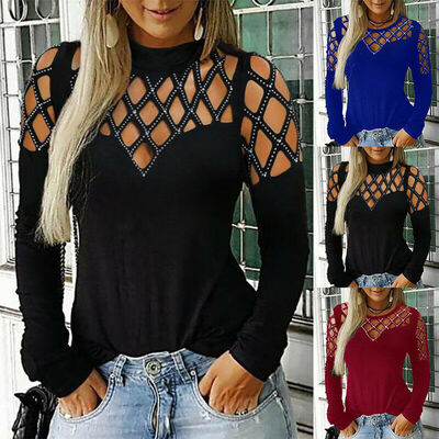 

Womens Sexy Long Sleeve Sim Fit T-Shirts Crew Neck Casual Blouse Top