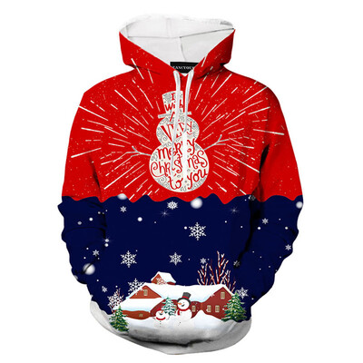 

goldstrings Merry Christmas Pullover Hoodie Funny Christmas Santa Snowman Digital Long Sleeve Sweatshirts