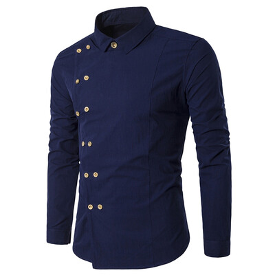 

Turndown Collar Double Breasted Long Sleeve Shirt