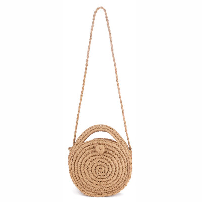 

Fashion Handmade Round Mini Straw Bag for Women Girls BeigeKhaki