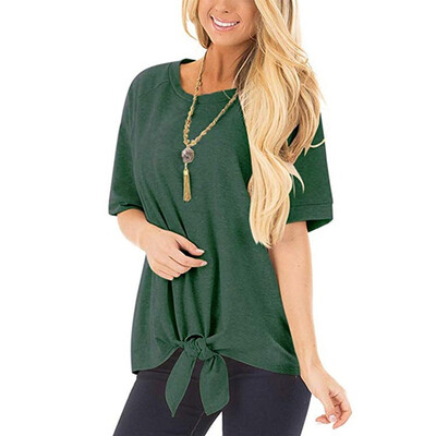 

Nomeni Women Fashion Casual O-Neck Solid Bow Short Sleeve T-Shirt Top Blouses