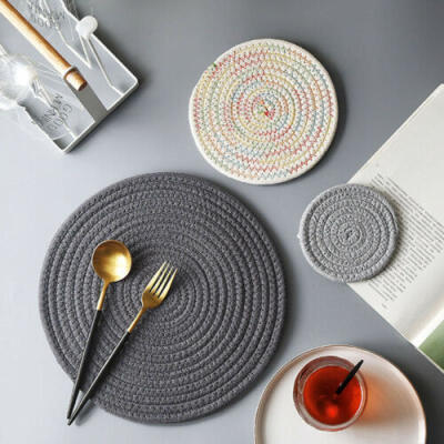 

3pcs Handmade Crocheted Placemat Table Mat Cotton Doily Cup Kitchen Round Mat US