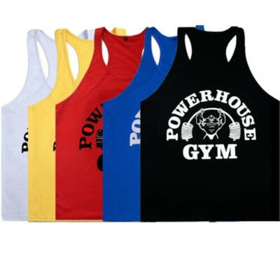 

US Men Pure Color Fitness Cotton Vest Bodybuilding Stringer Gym Tank Tops -XXL