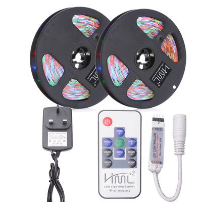 

HML 2PCS 5M IP65 RGB 2835 SMD 300 LED Strip Light wRF 10 Keys Remote UK Power