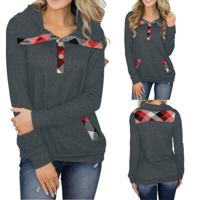 

Starmoon Women Long Sleeve Casual Plaid Stitching Pullover SweatShirts Top Blouse