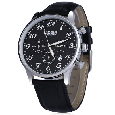 

MEGIR M2022 Men Quartz Sport Watch Three Working Sub-dials Water Resistance Luminous Pointer Chronograph Wristwatch
