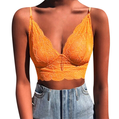 

Toponeto Womens Fashion Solid Color Summer Sexy Lace Top See Through Crop Top Bra Vest