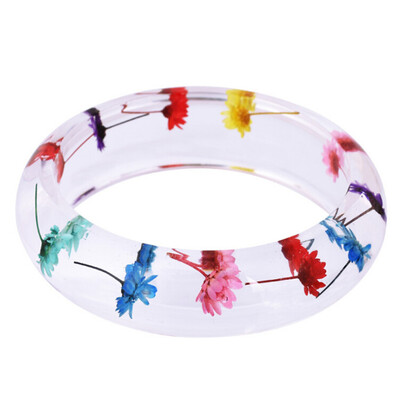 

Handmade Lucite Plastic Dried Flower Incased Resin Women Bracelet Cuff Bangle Multi-color