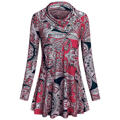 

Nomeni Women Casual O-Neck Button Print Long Sleeve Loose Tops T-Shirt Blouse