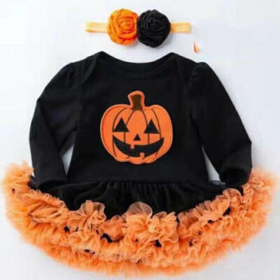 

UK Baby Girls Halloween Pumpkin Costume Romper Fancy Dress Outfit Headwear Set