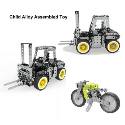 

DIY Child Assembled Alloy Toy Gear Drive Forklift Motorcycle Building Block Kit