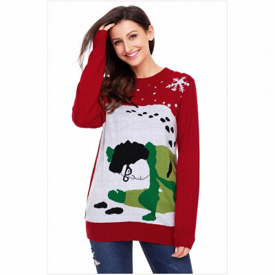 

Round neck long sleeve cartoon character wool pullover casual knit sweater