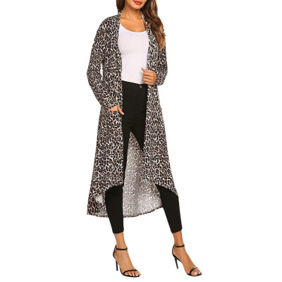 

Toponeto Womens Leopard Long Open Front Drape Maxi Long Sleeve Cardigan with Pocket