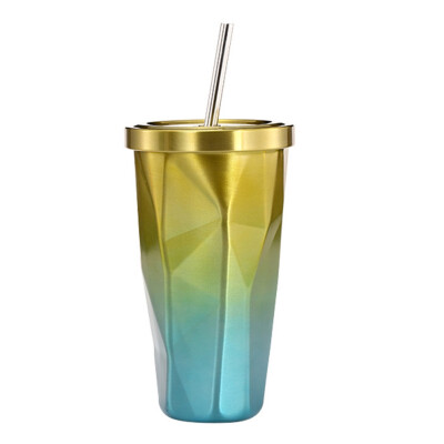 

Stainless Steel Water Cup With Straw Diamond Gradient Color Water Cup Household Large Capacity Cup