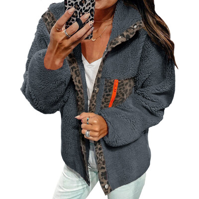 

Toponeto Women Leopard Zipper Button Flannel Long Sleeve Sweatshirt Pullover Coat Outwear