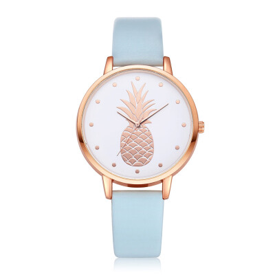 

Simple Womens Watches Rose Gold Pineapple Pattern Rose Gold Disc Ladies Quartz Wristwatch Leather Strap Clock Kol Saati